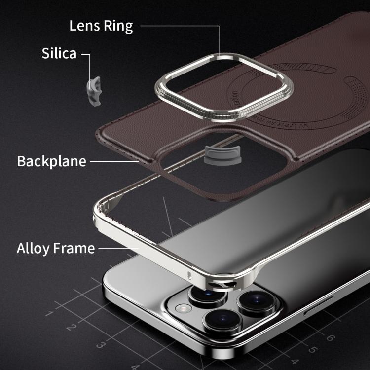 For iPhone 15 Pro Max J TRIBE Metal Frameless Plain Leather MagSafe Phone Case(Brown) - free shipping - PMC TechLife - Order now!