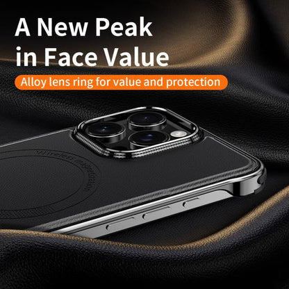 For iPhone 15 J TRIBE Metal Frameless Plain Leather MagSafe Phone Case(Black) - free shipping - PMC Jewellery - Order now!