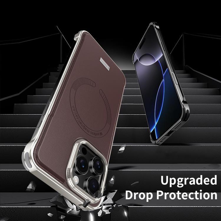 For iPhone 16 Pro Max J TRIBE Metal Frameless Plain Leather MagSafe Phone Case(Black) - free shipping - PMC TechLife - Order now!