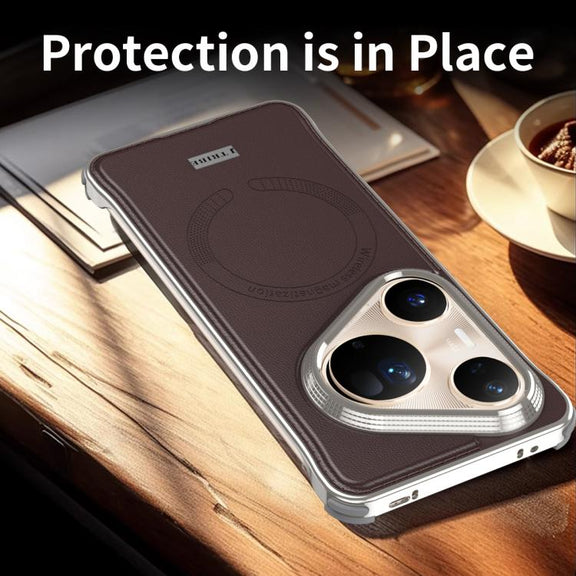 For Huawei Pura 80 5G J TRIBE Metal Frameless Plain Leather MagSafe Phone Case(Brown)