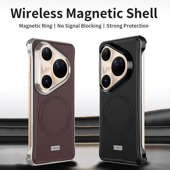 For Huawei Pura 80 5G J TRIBE Metal Frameless Plain Leather MagSafe Phone Case(Black)