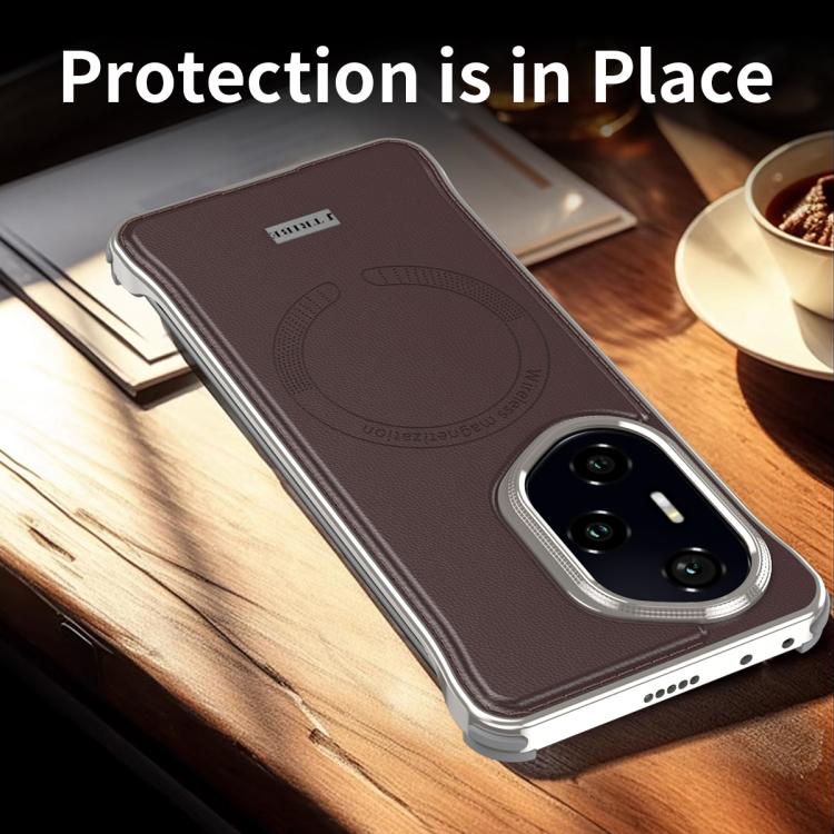 For Honor 300 Pro J TRIBE Metal Frameless Plain Leather MagSafe Phone Case(Brown)