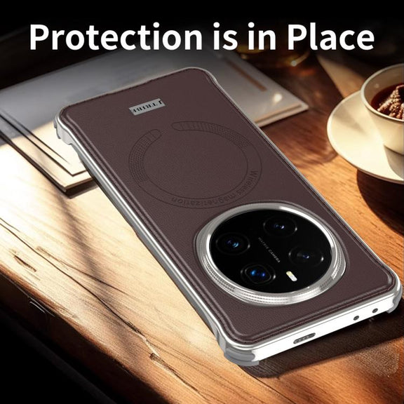 For Honor Magic7 J TRIBE Metal Frameless Plain Leather MagSafe Phone Case(Brown)