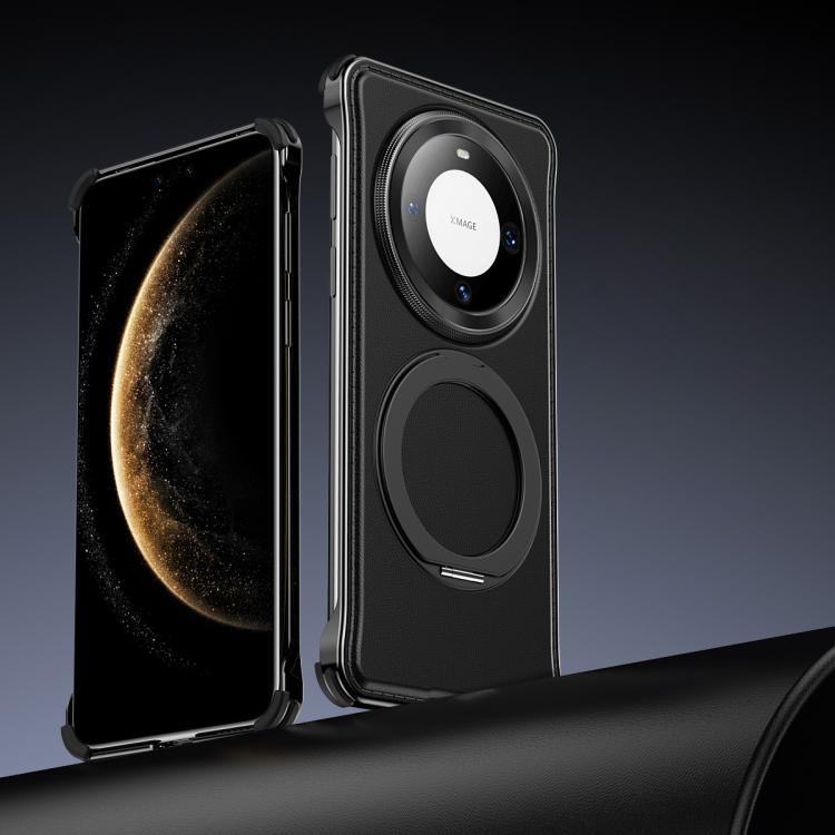 For Huawei Mate 60 Metal Frameless Plain Leather MagSafe Holder Phone Case(Black) - free shipping - PMC TechLife - Order now!