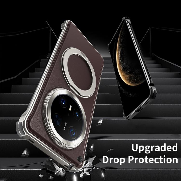 For Huawei Mate 60 Metal Frameless Plain Leather MagSafe Holder Phone Case(Black) - free shipping - PMC TechLife - Order now!