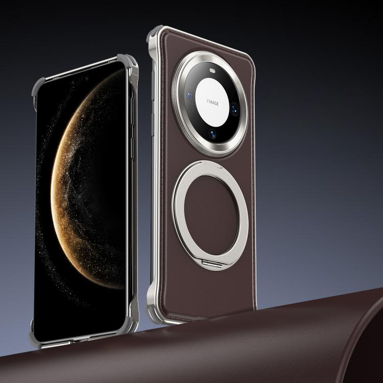 For Huawei Mate 60 Pro Metal Frameless Plain Leather MagSafe Holder Phone Case(Brown) - free shipping - PMC TechLife - Order now!