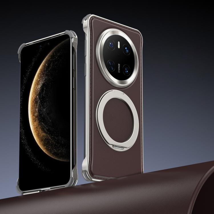 For Huawei Mate 70 Metal Frameless Plain Leather MagSafe Holder Phone Case(Brown) - free shipping - PMC TechLife - Order now!