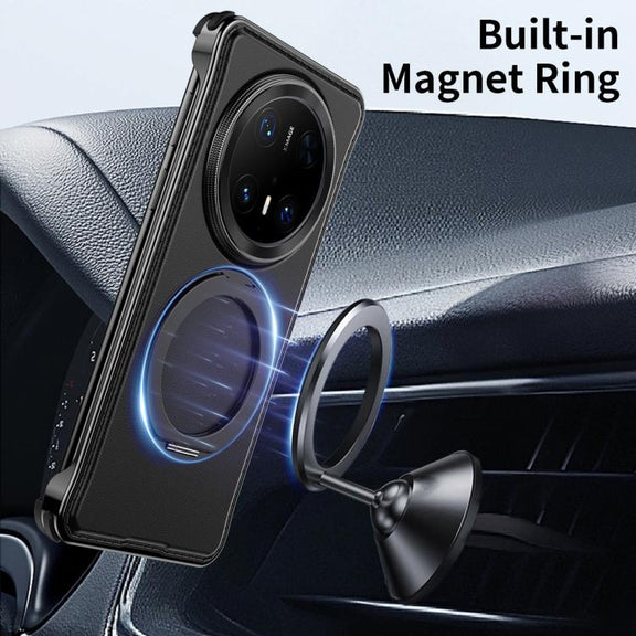 For Huawei Mate 70 Metal Frameless Plain Leather MagSafe Holder Phone Case(Black)