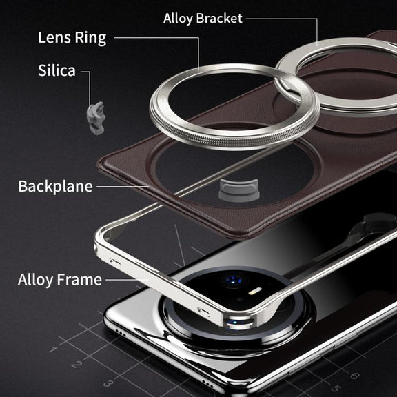 For Huawei Mate 70 Metal Frameless Plain Leather MagSafe Holder Phone Case(Black)