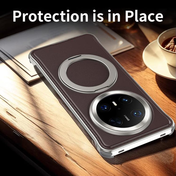 For Huawei Mate 70 Metal Frameless Plain Leather MagSafe Holder Phone Case(Black)