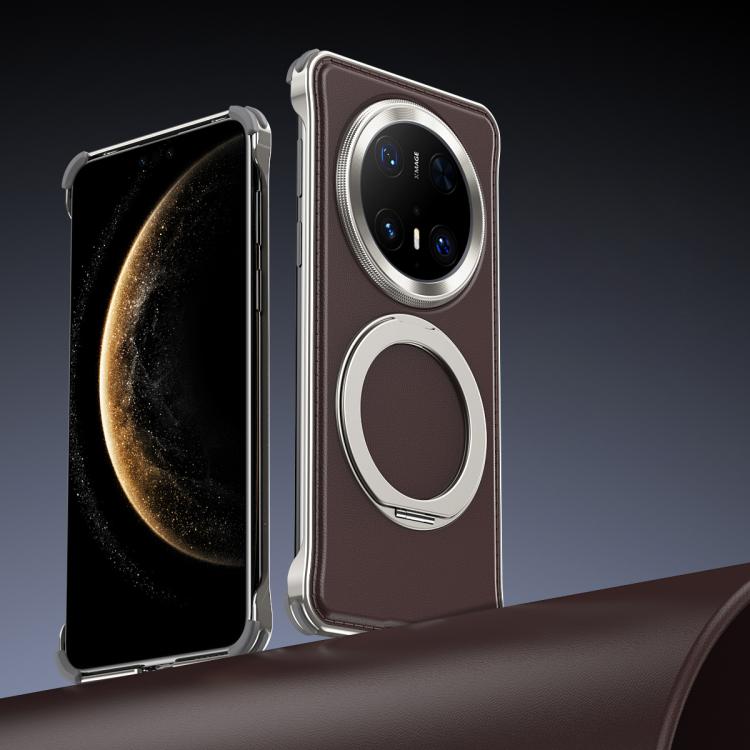 For Huawei Mate 70 Pro Metal Frameless Plain Leather MagSafe Holder Phone Case(Brown) - free shipping - PMC TechLife - Order now!