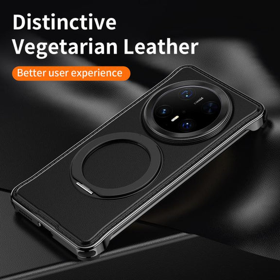 For Huawei Mate 70 Pro+ Metal Frameless Plain Leather MagSafe Holder Phone Case(Brown)