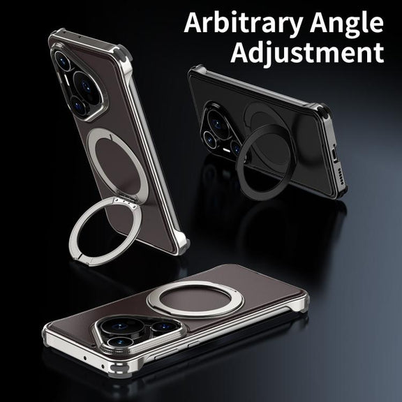 For Huawei Pura 70 Metal Frameless Plain Leather MagSafe Holder Phone Case(Black)
