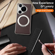 For Huawei Pura 70 Metal Frameless Plain Leather MagSafe Holder Phone Case(Black)
