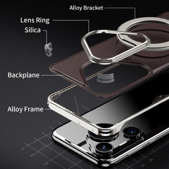 For Huawei Pura 70 Metal Frameless Plain Leather MagSafe Holder Phone Case(Black)