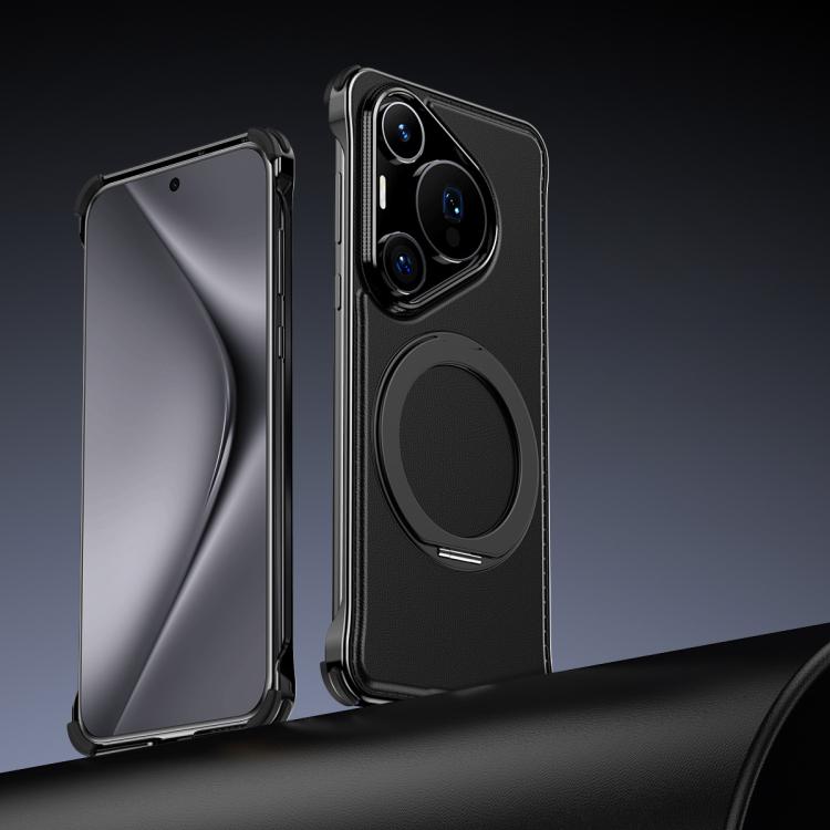 For Huawei Pura 70 Pro Metal Frameless Plain Leather MagSafe Holder Phone Case(Black) - free shipping - PMC TechLife - Order now!