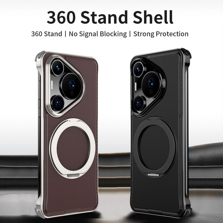 For Huawei Pura 70 Pro Metal Frameless Plain Leather MagSafe Holder Phone Case(Black) - free shipping - PMC TechLife - Order now!