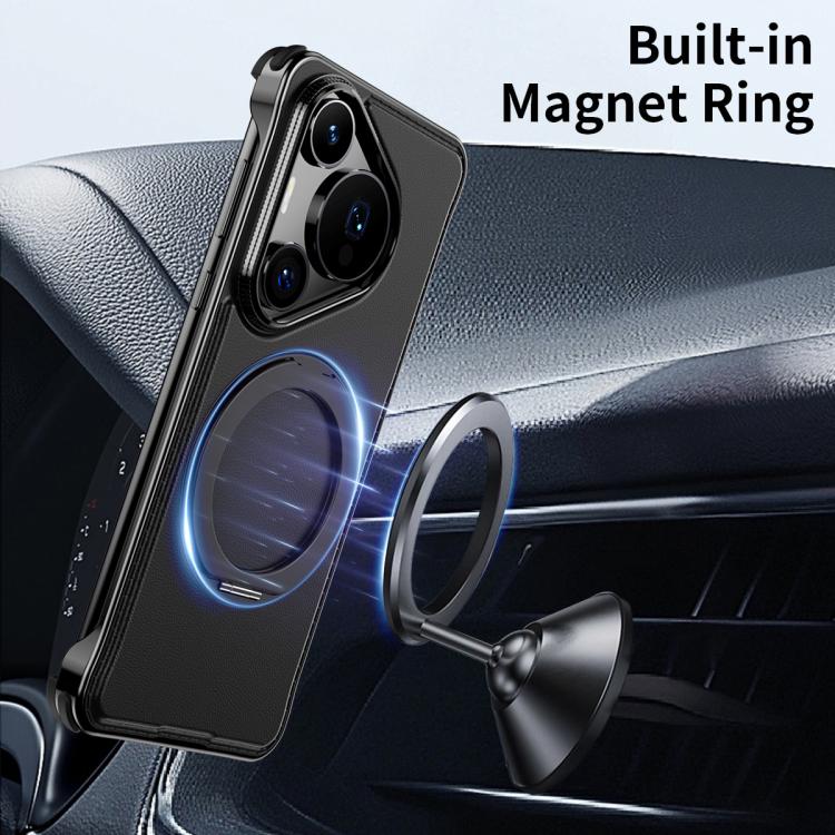 For Huawei Pura 70 Pro Metal Frameless Plain Leather MagSafe Holder Phone Case(Black) - free shipping - PMC TechLife - Order now!