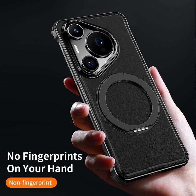 For Huawei Pura 70 Pro Metal Frameless Plain Leather MagSafe Holder Phone Case(Black) - free shipping - PMC TechLife - Order now!