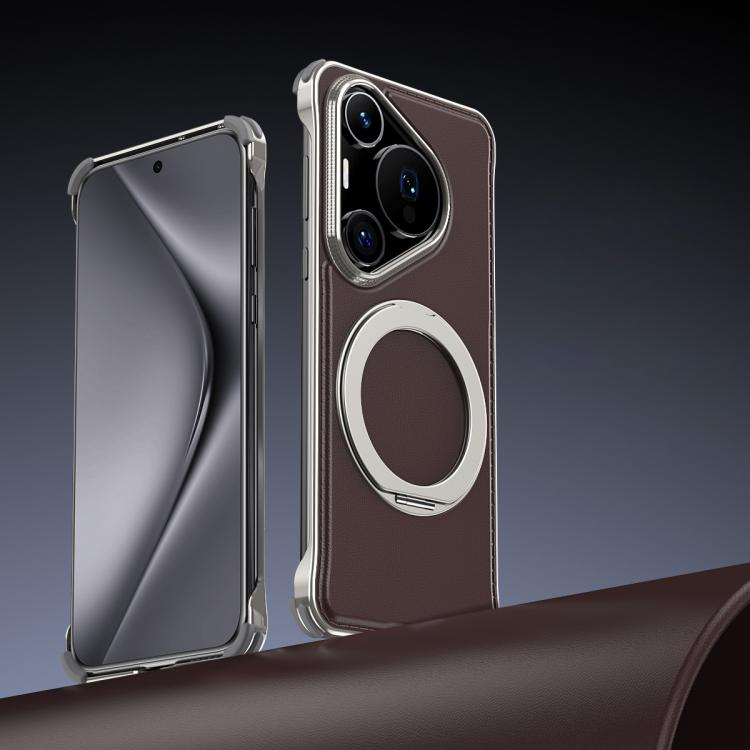 For Huawei Pura 70 Pro+ Metal Frameless Plain Leather MagSafe Holder Phone Case(Brown) - free shipping - PMC TechLife - Order now!