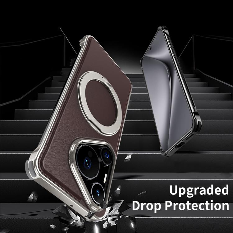 For Huawei Pura 70 Pro+ Metal Frameless Plain Leather MagSafe Holder Phone Case(Brown) - free shipping - PMC TechLife - Order now!