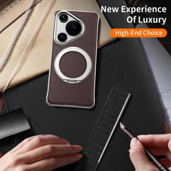 For Huawei Pura 70 Pro+ Metal Frameless Plain Leather MagSafe Holder Phone Case(Black)