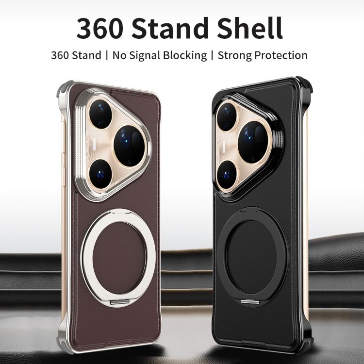 For Huawei Pura 80 Pro 5G Metal Frameless Plain Leather MagSafe Holder Phone Case(Brown)