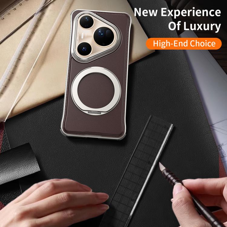 For Huawei Pura 80 Pro 5G Metal Frameless Plain Leather MagSafe Holder Phone Case(Brown)