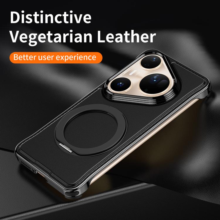 For Huawei Pura 80 Pro 5G Metal Frameless Plain Leather MagSafe Holder Phone Case(Brown)