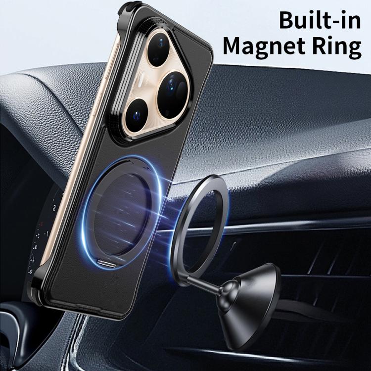 For Huawei Pura 80 Pro 5G Metal Frameless Plain Leather MagSafe Holder Phone Case(Brown)