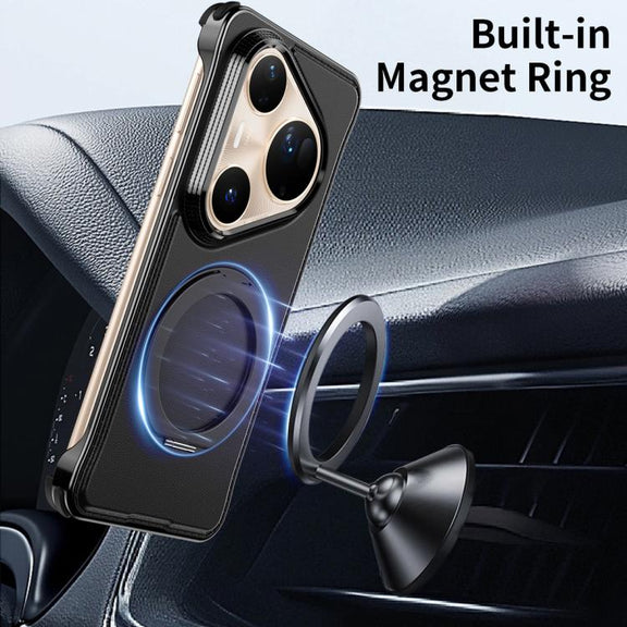 For Huawei Pura 80 Pro+ 5G Metal Frameless Plain Leather MagSafe Holder Phone Case(Black)