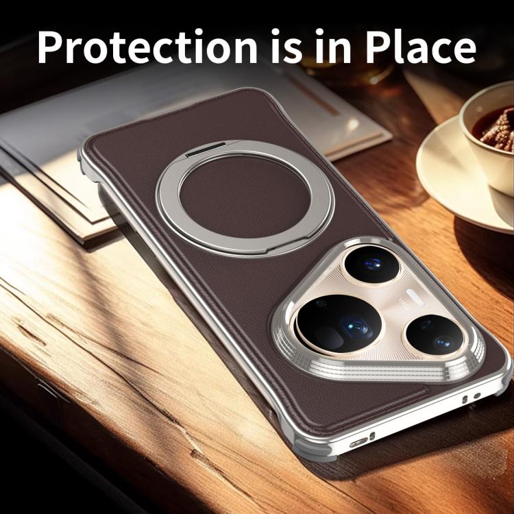 For Huawei Pura 80 Ultra 5G Metal Frameless Plain Leather MagSafe Holder Phone Case(Black) - free shipping - PMC TechLife - Order now!