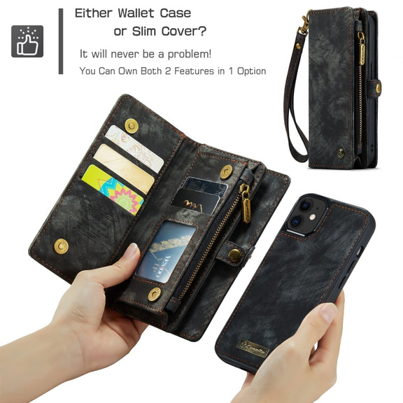 For iPhone 12 mini CaseMe-008 Detachable Multifunctional Wallet Leather Phone Case (Black)
