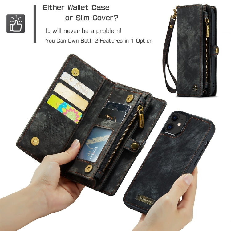 For iPhone 12 mini CaseMe-008 Detachable Multifunctional Wallet Leather Phone Case (Black)