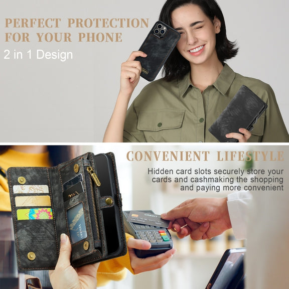 For iPhone 12 / 12 Pro CaseMe-008 Detachable Multifunctional Wallet Leather Phone Case (Black)