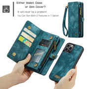 For iPhone 12 / 12 Pro CaseMe-008 Detachable Multifunctional Wallet Leather Phone Case (Blue)