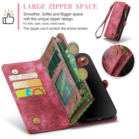For iPhone 12 / 12 Pro CaseMe-008 Detachable Multifunctional Wallet Leather Phone Case (Red)