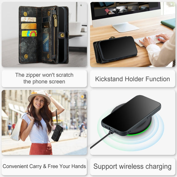 For iPhone 12 Pro Max CaseMe-008 Detachable Multifunctional Wallet Leather Phone Case (Black)
