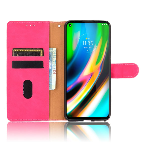 For Motorola Moto G9 Plus Solid Color Skin Feel Magnetic Buckle Horizontal Flip Calf Texture PU Leather Case with Holder & Card Slots & Wallet(Rose Red)