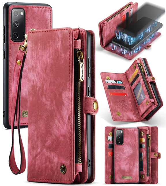 For Samsung Galaxy S20 FE CaseMe 008 Detachable Multifunctional Horizontal Flip Leather Case with Holder & Card Slot & Zipper Wallet & Photo Frame(Red)