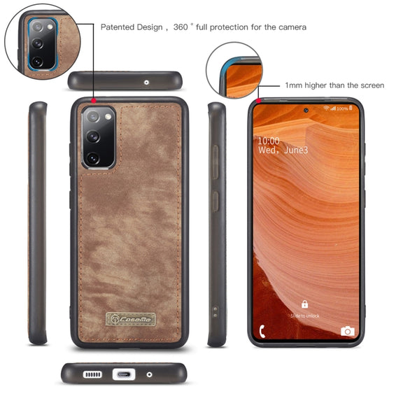 For Samsung Galaxy S20 FE CaseMe 008 Detachable Multifunctional Horizontal Flip Leather Case with Holder & Card Slot & Zipper Wallet & Photo Frame(Brown)