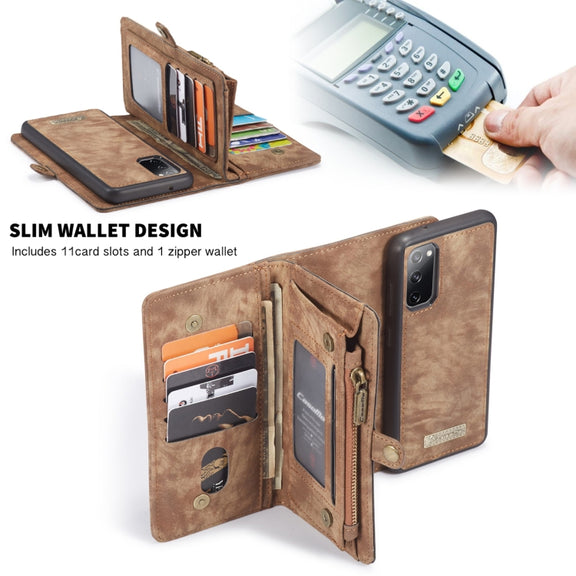 For Samsung Galaxy S20 FE CaseMe 008 Detachable Multifunctional Horizontal Flip Leather Case with Holder & Card Slot & Zipper Wallet & Photo Frame(Brown)