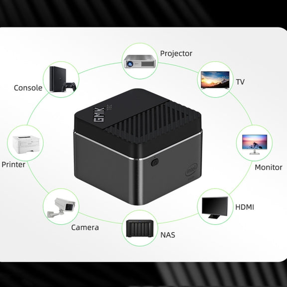 GMK NucBox Windows 10 System Mini PC, Intel Celeron J4125 Quad Core 64bit 14nm 2GHz-2.7GHz, Support WiFi & Bluetooth & RJ45, 8GB+128GB,EU Plug