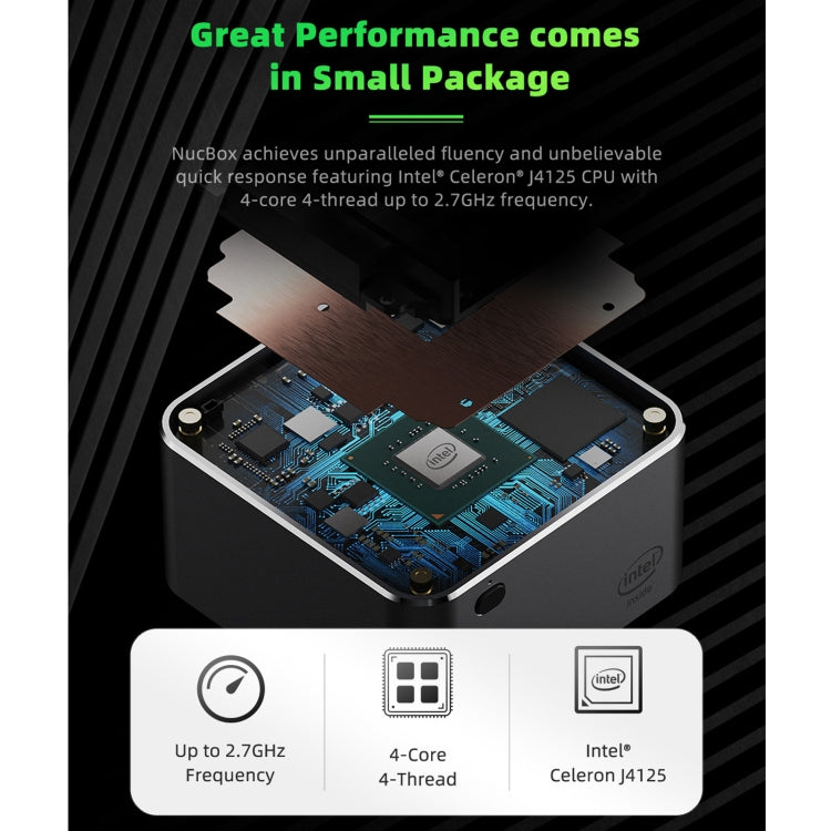 GMK NucBox Windows 10 System Mini PC, Intel Celeron J4125 Quad Core 64bit 14nm 2GHz-2.7GHz, Support WiFi & Bluetooth & RJ45, 8GB+128GB,EU Plug - Windows Mini PCs by PMC TechLife | Online Shopping South Africa | PMC TechLife | Buy Now Pay Later Mobicred