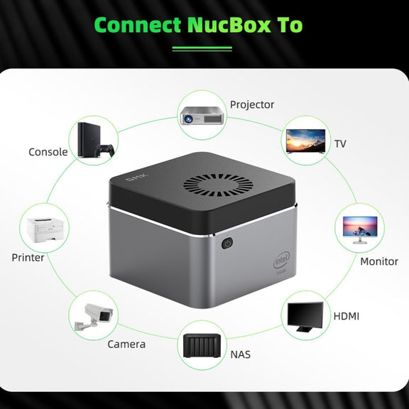 GMK NucBox Windows 10 System Mini PC, Intel Celeron J4125 Quad Core 64bit 14nm 2GHz-2.7GHz, Support WiFi & Bluetooth & RJ45, 8GB+128GB,EU Plug