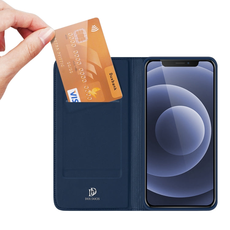 For iPhone 12 / 12 Pro DUX DUCIS Skin Pro Series Horizontal Flip PU + TPU Leather Case with Holder & Card Slots(Blue)