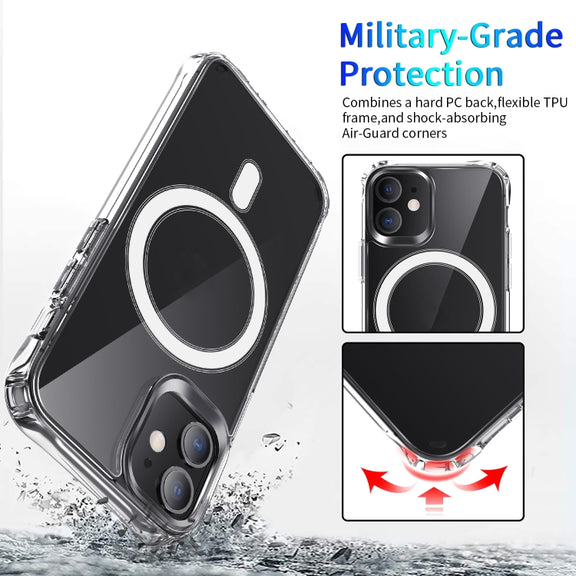 For iPhone 12 Pro Max Magsafe Case Magnetic Ring Clear Crystal Acrylic +TPU Four-corner Airbag Shockproof Case(Transparent)