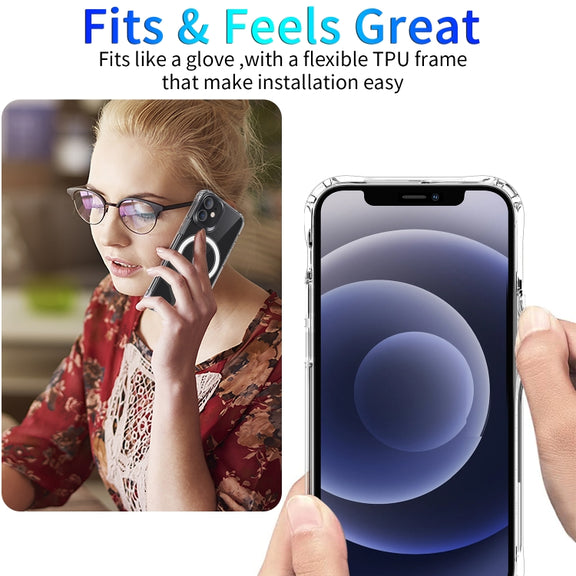 For iPhone 12 mini Magsafe Case Magnetic Ring Clear Crystal Acrylic +TPU Four-corner Airbag Shockproof Case (Transparent)
