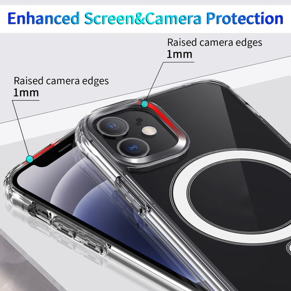For iPhone 12 mini Magsafe Case Magnetic Ring Clear Crystal Acrylic +TPU Four-corner Airbag Shockproof Case (Transparent)