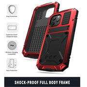 For iPhone 12 Pro Max R-JUST Shockproof Water-resistant Dust-proof Metal + Silicone Protective Case with Holder(Red)